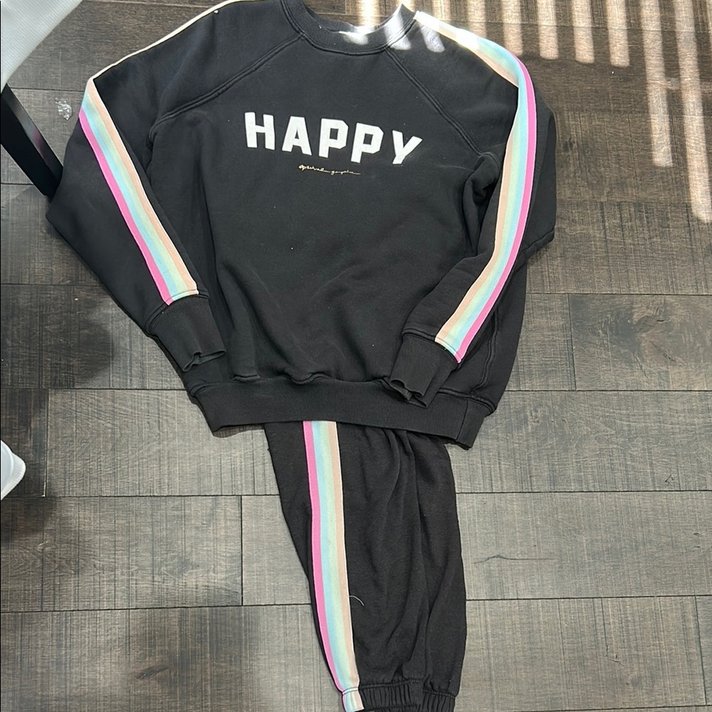 Spiritual gangster Happy Black Sweatshirt and Joggers Set